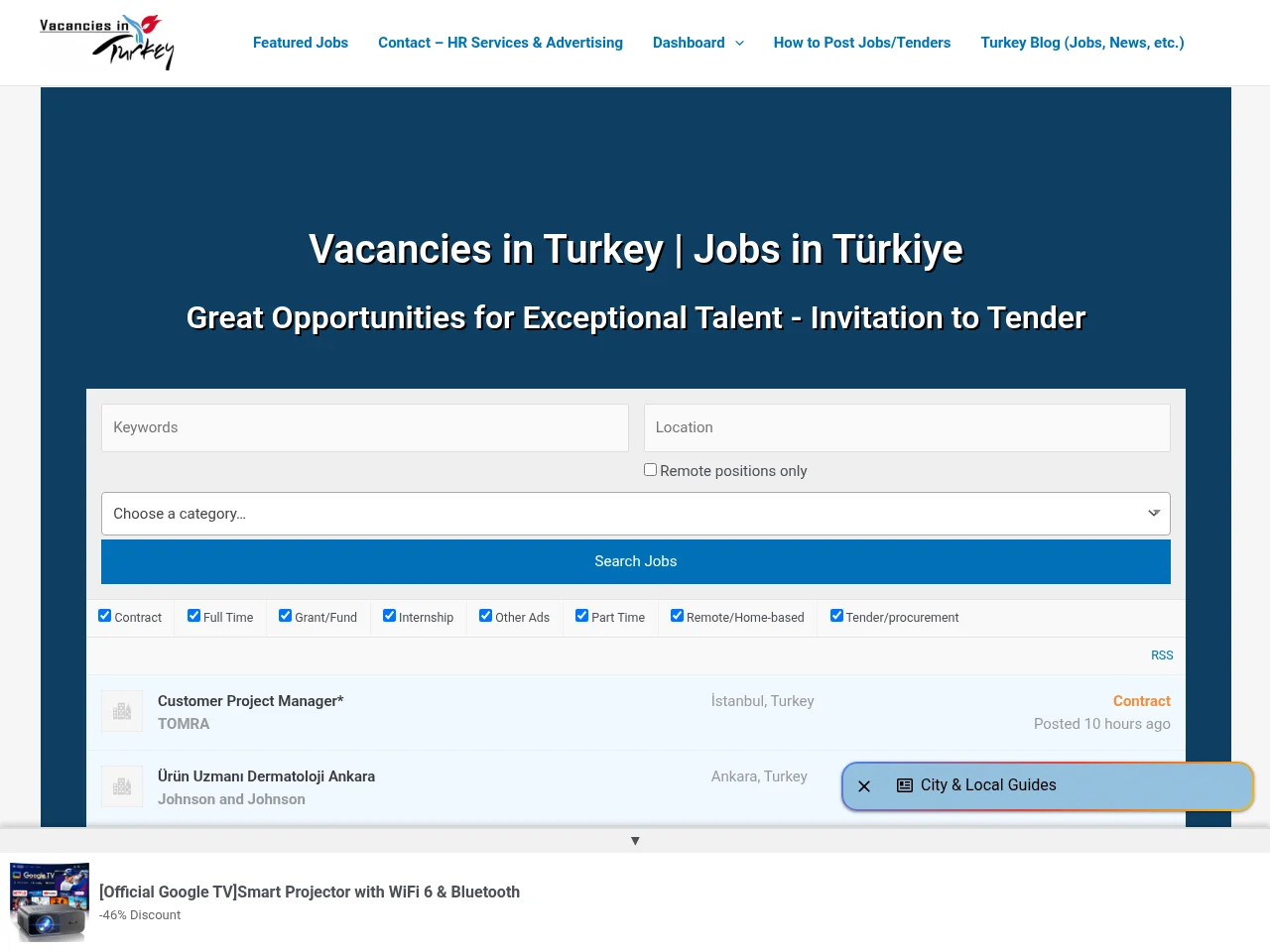 Vacancies in Turkey job board platform screenshot showing job search interface