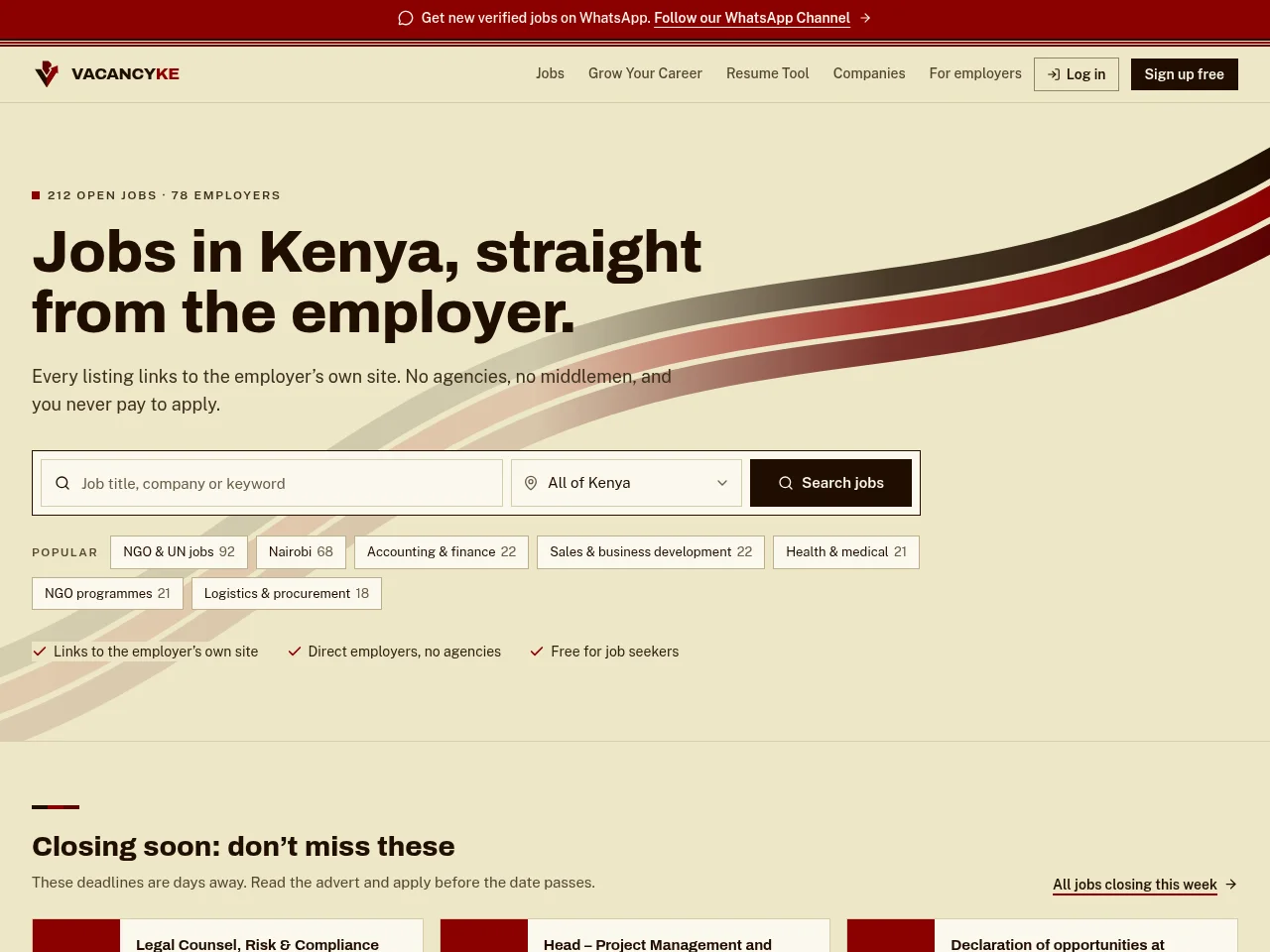VacancyKE screenshot VacancyKE job board platform screenshot showing job search interface