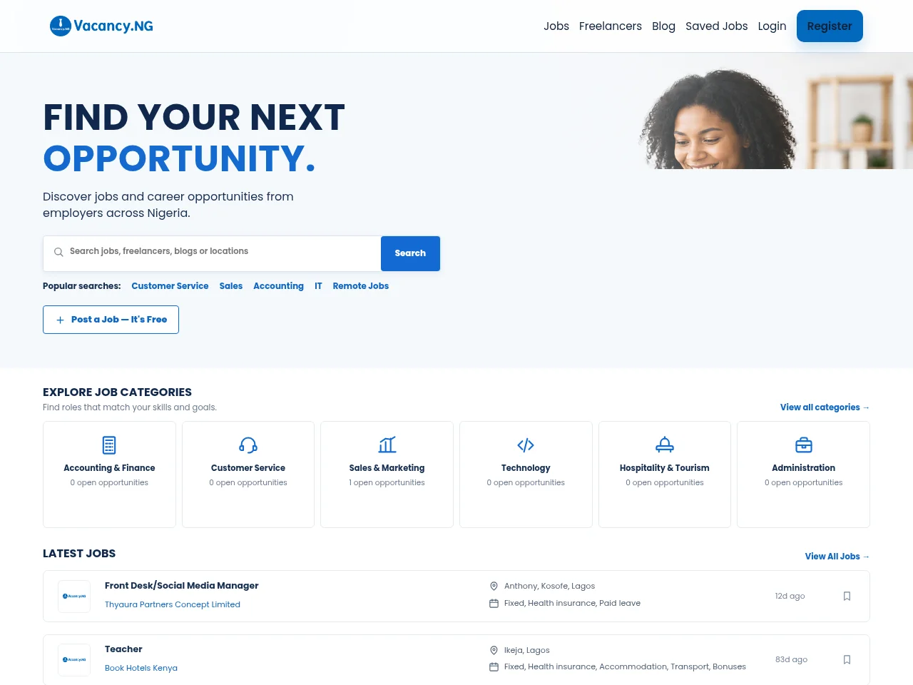 Vacancy.ng screenshot Vacancy.ng job board platform screenshot showing job search interface