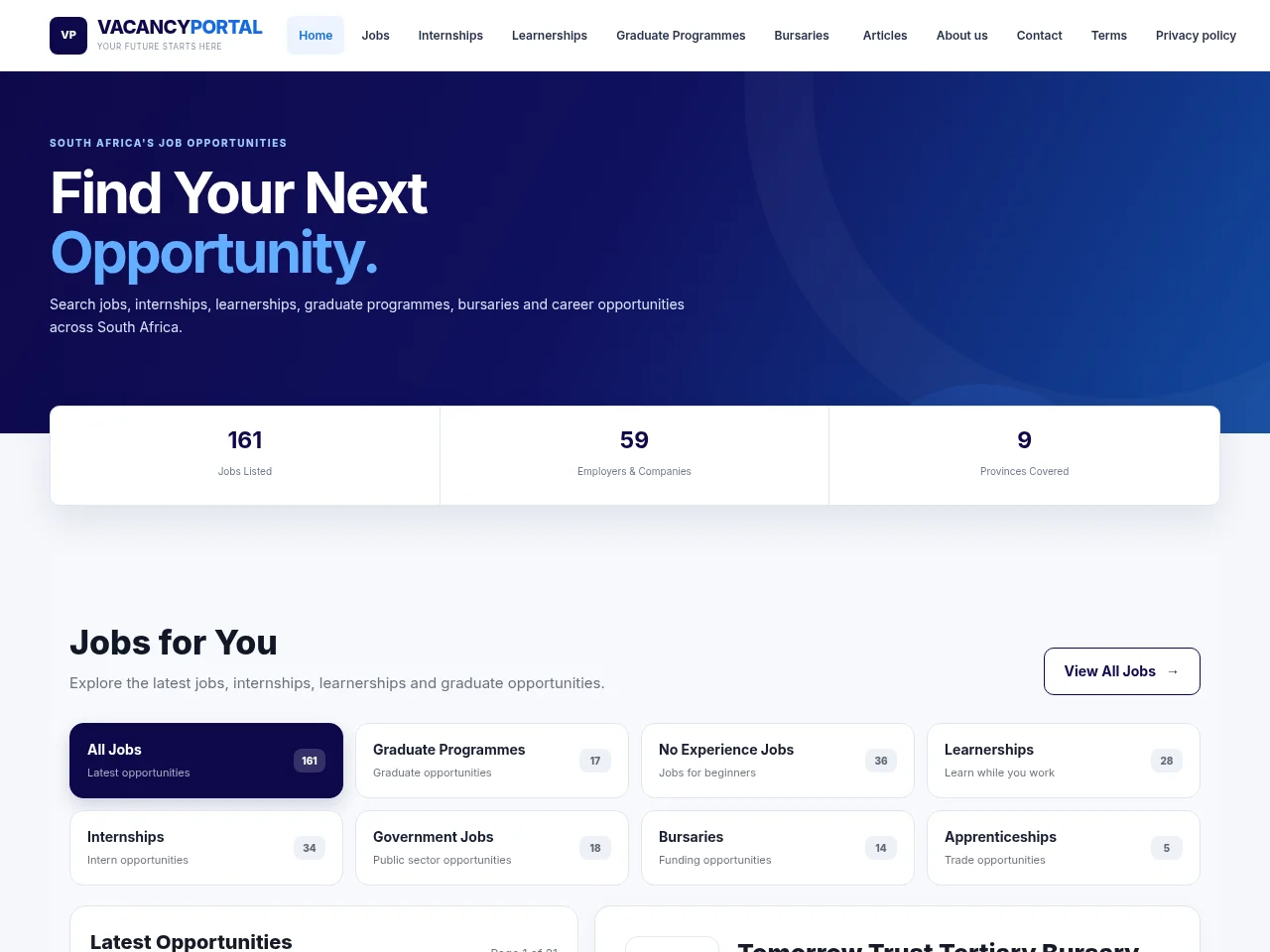 Vacancy Portal job board platform screenshot showing job search interface
