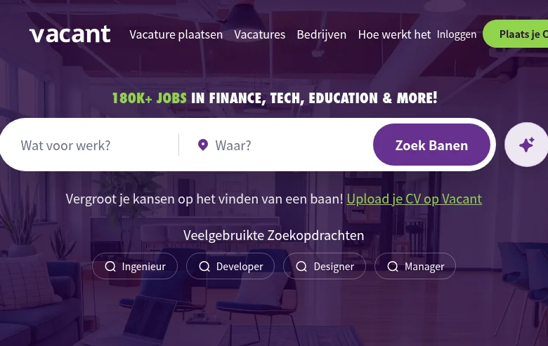 Vacant screenshot Vacant job board platform screenshot showing job search interface