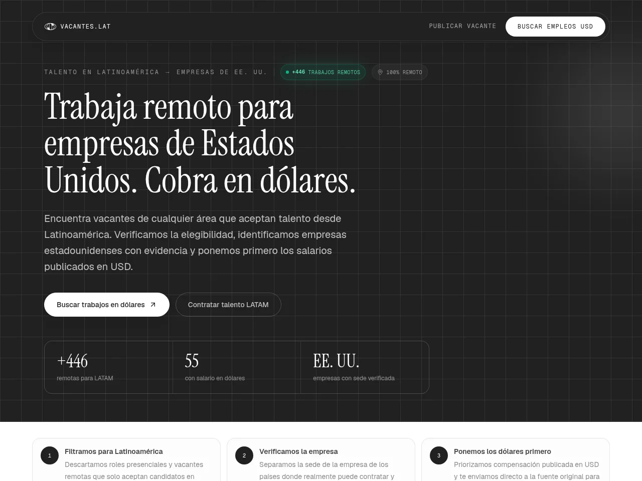 vacantes.lat job board platform screenshot showing job search interface