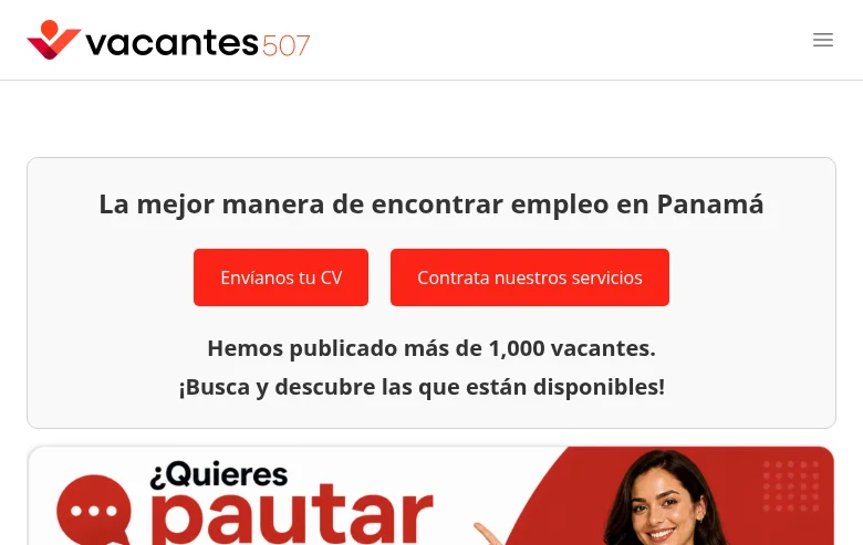 Vacantes507 job board platform screenshot showing job search interface