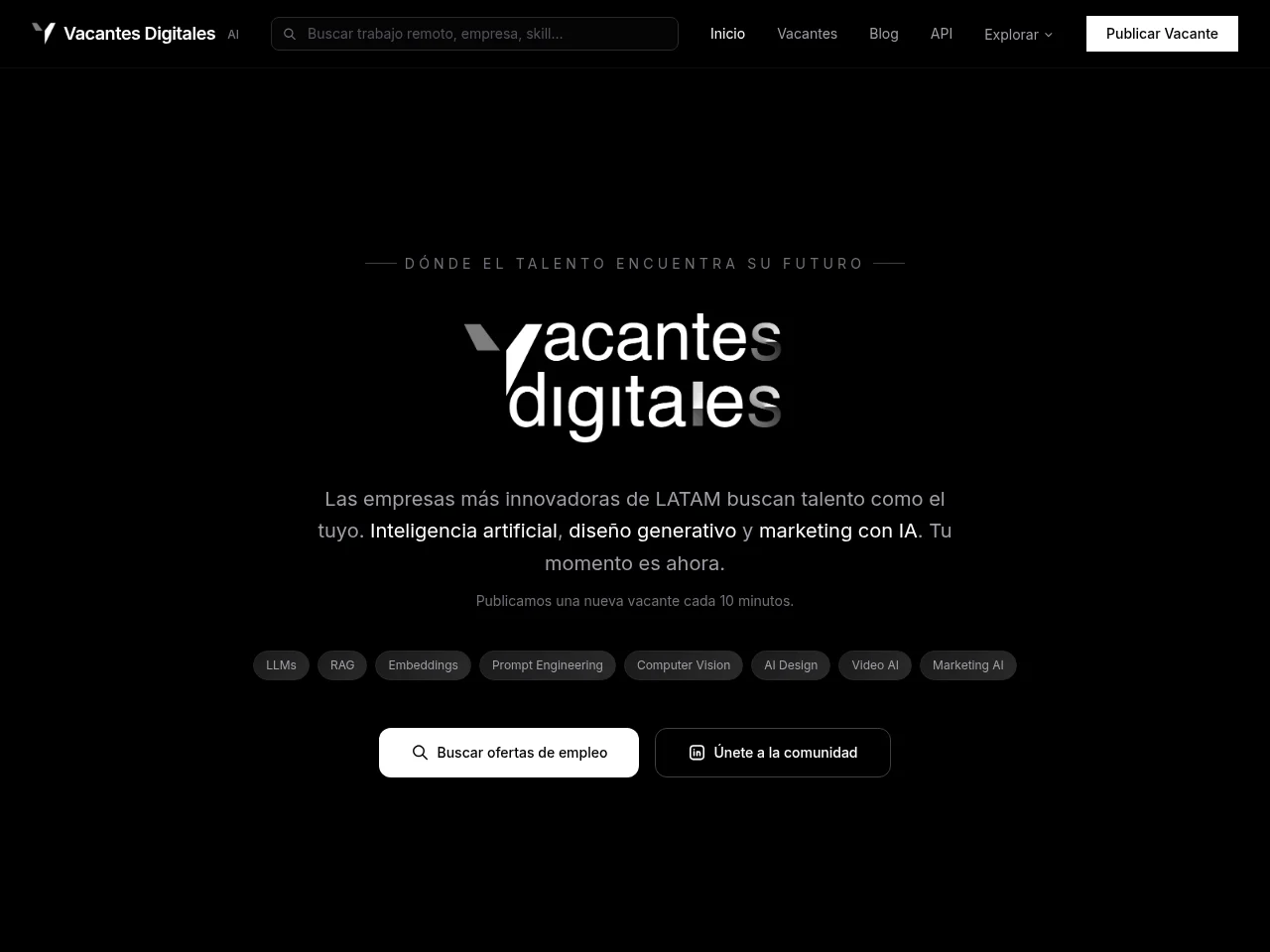 Vacantes Digitales screenshot Vacantes Digitales job board platform screenshot showing job search interface