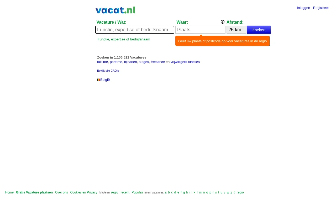 Vacat job board platform screenshot showing job search interface