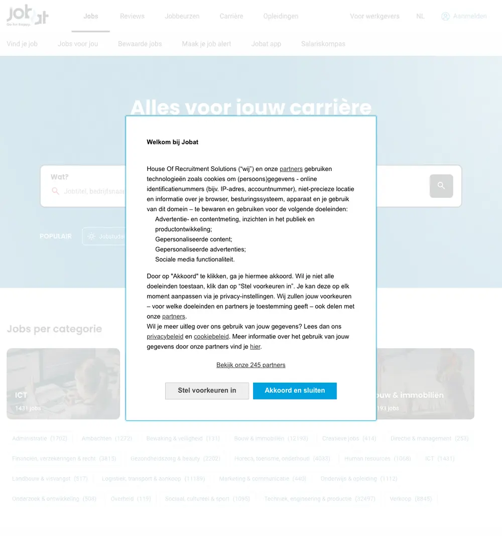 Jobat.be job board platform screenshot showing job search interface