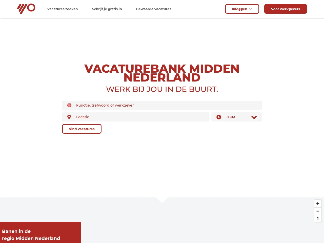 Vacaturebank Midden-Nederland job board platform screenshot showing job search interface