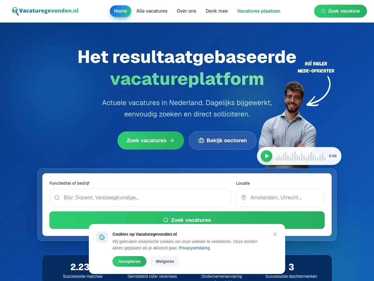 Vacaturegevonden.nl job board platform screenshot showing job search interface