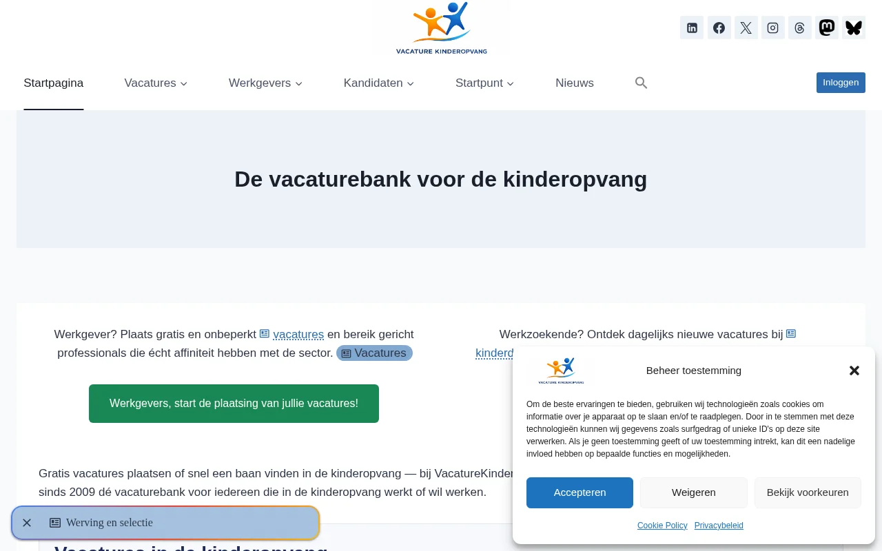 VacatureKinderopvang.nl screenshot VacatureKinderopvang.nl job board platform screenshot showing job search interface