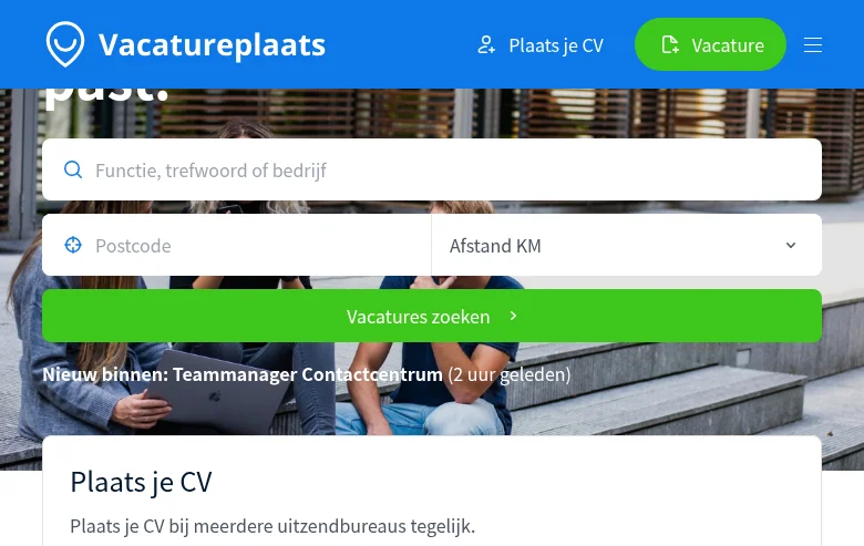Vacatureplaats job board platform screenshot showing job search interface