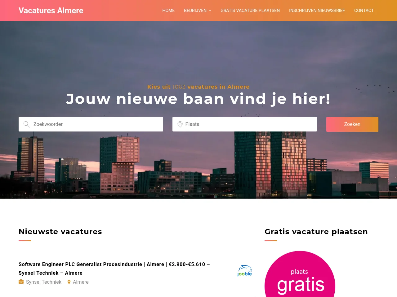 Vacatures Almere job board platform screenshot showing job search interface