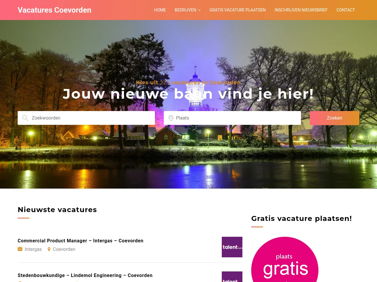 Vacatures Coevorden job board platform screenshot showing job search interface
