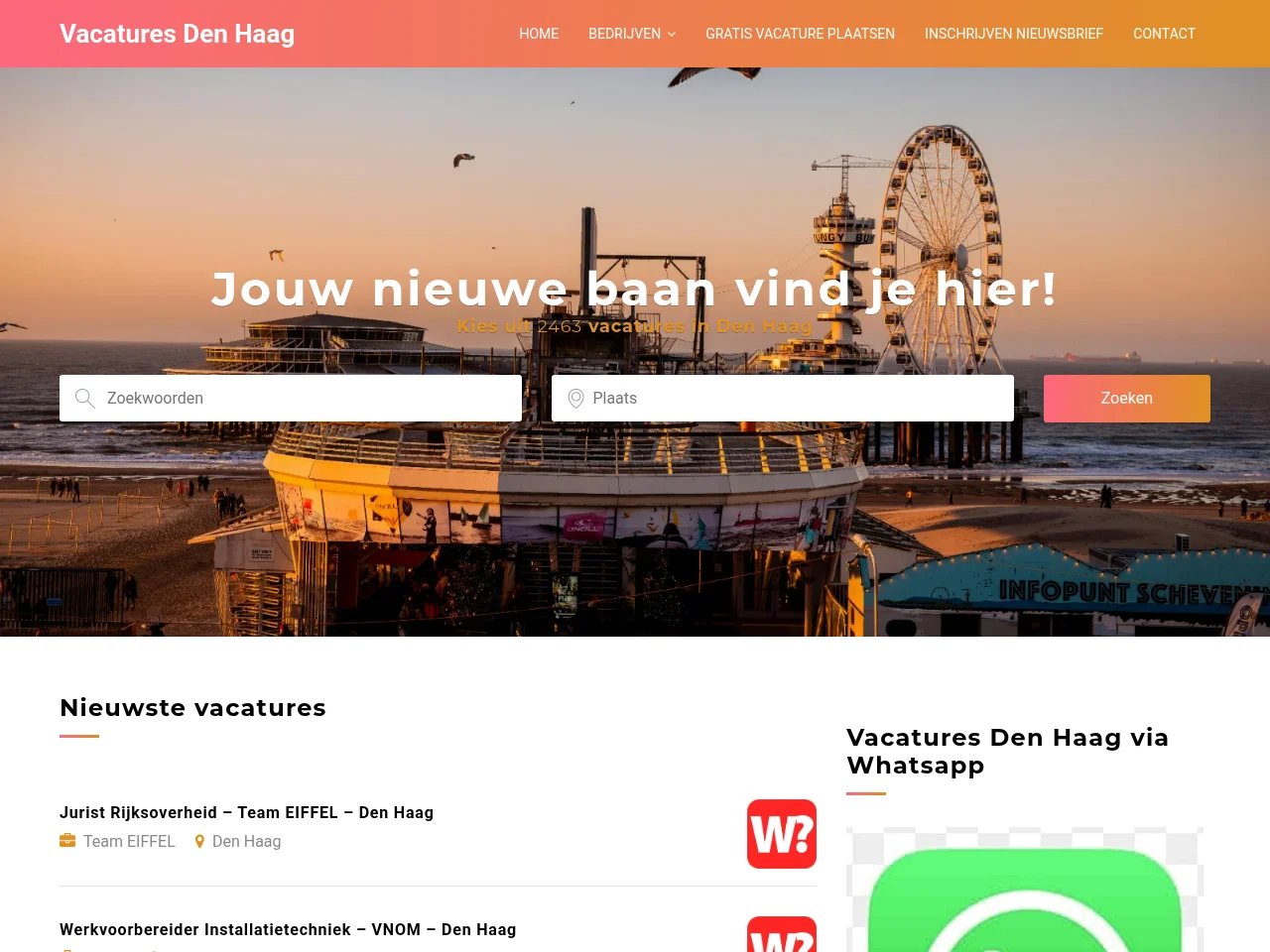 Vacatures Den Haag job board platform screenshot showing job search interface