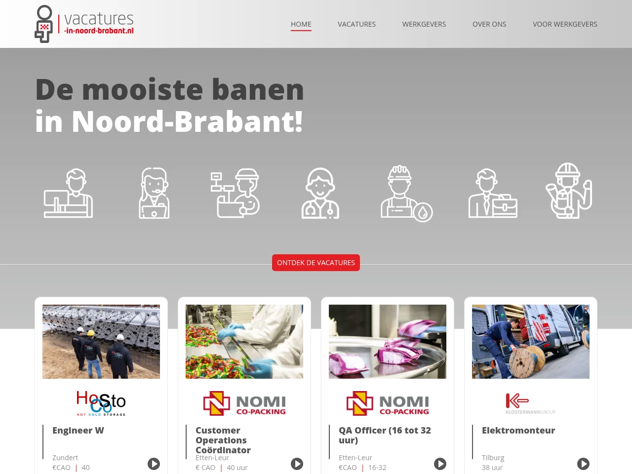 Vacatures in Noord-Brabant screenshot Vacatures in Noord-Brabant job board platform screenshot showing job search interface