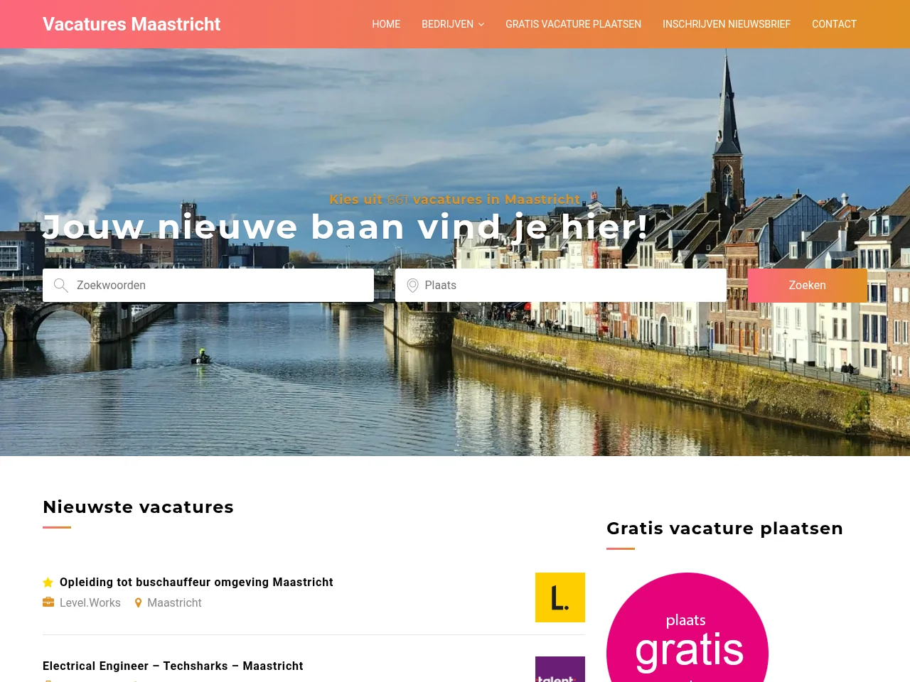 Vacatures Maastricht job board platform screenshot showing job search interface