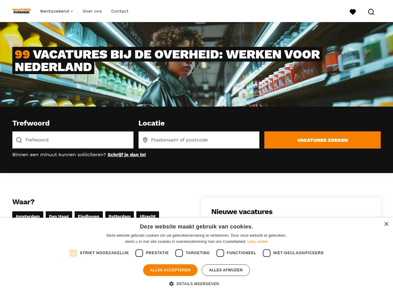 Vacatures Overheid Online.nl job board platform screenshot showing job search interface