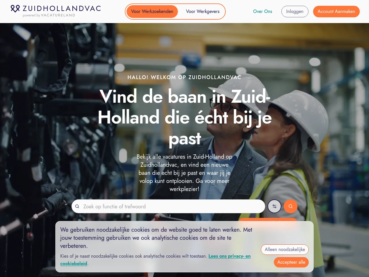 ZuidHollandvac job board platform screenshot showing job search interface