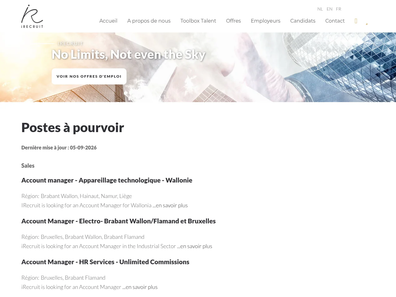 iRecruit job board platform screenshot showing job search interface