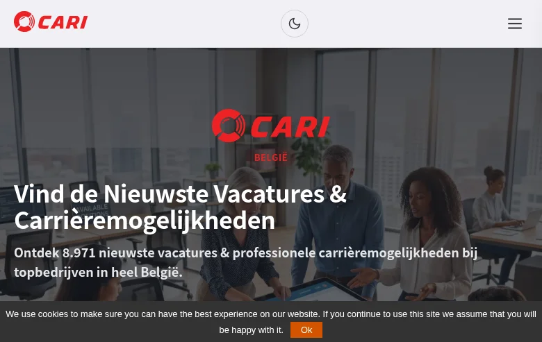 vacatures.caribelgium.be job board platform screenshot showing job search interface