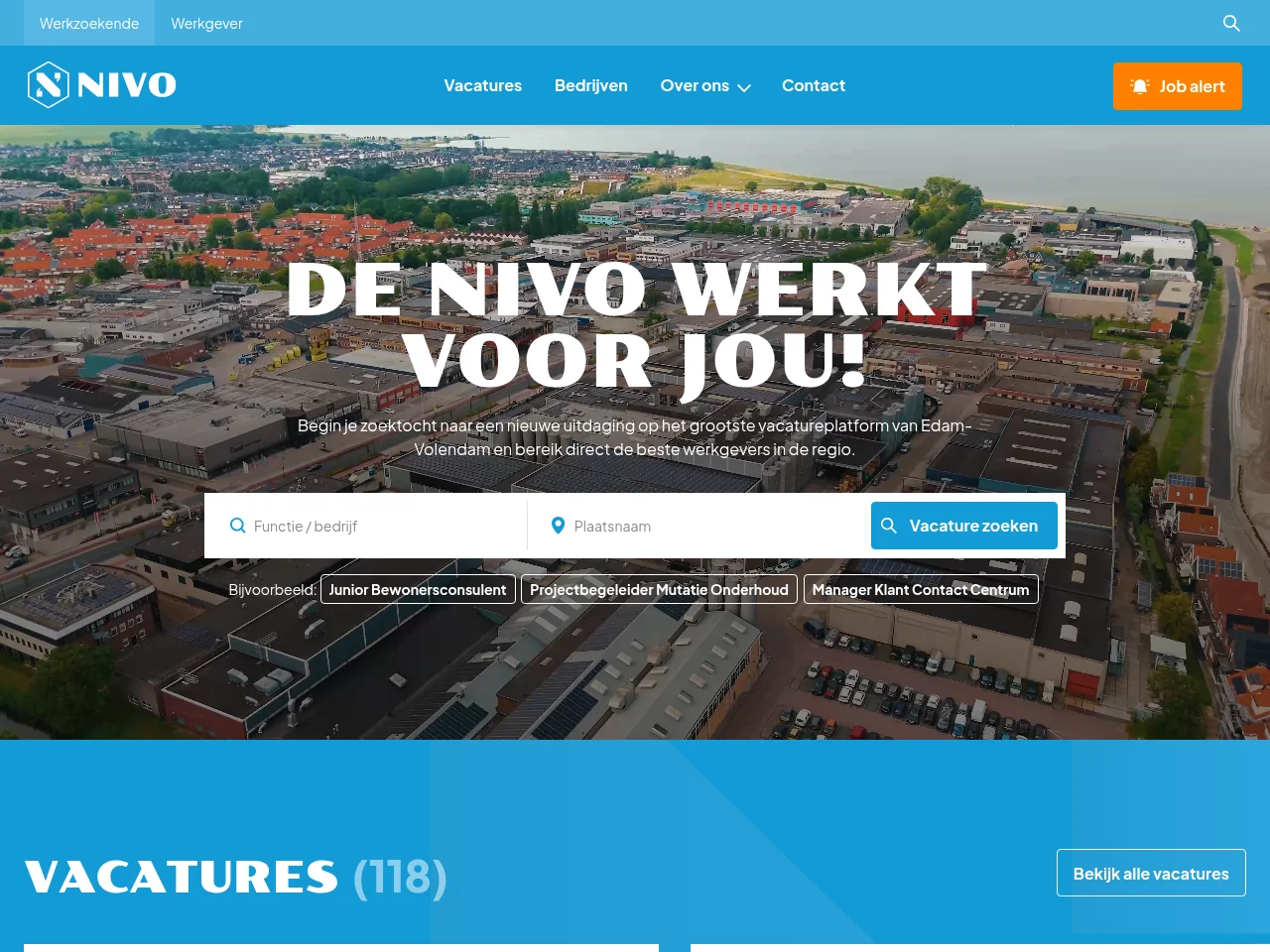 NIVO Vacaturebank job board platform screenshot showing job search interface