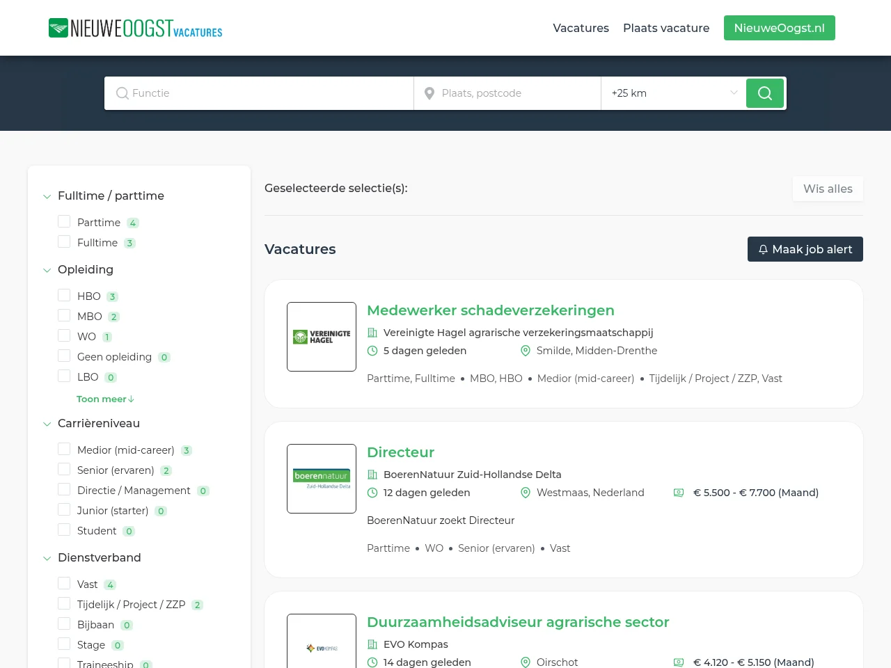 Nieuwe Oogst Vacatures screenshot Nieuwe Oogst Vacatures job board platform screenshot showing job search interface