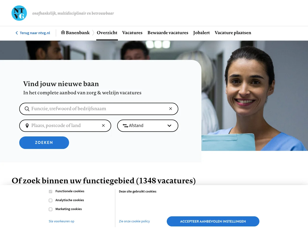NTvG Banenbank job board platform screenshot showing job search interface