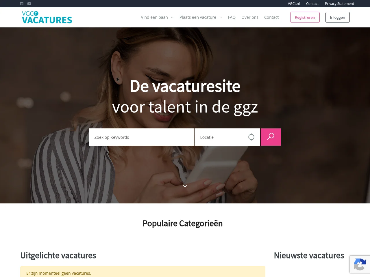 VGCt Vacatures job board platform screenshot showing job search interface