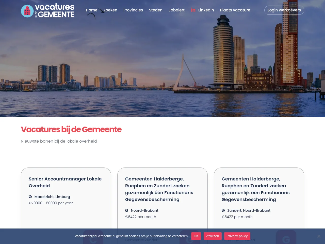 Vacatures bij de Gemeente screenshot Vacatures bij de Gemeente job board platform screenshot showing job search interface