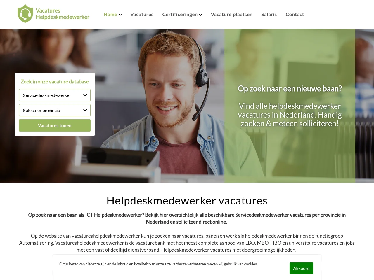 Vacatures Helpdeskmedewerker job board platform screenshot showing job search interface