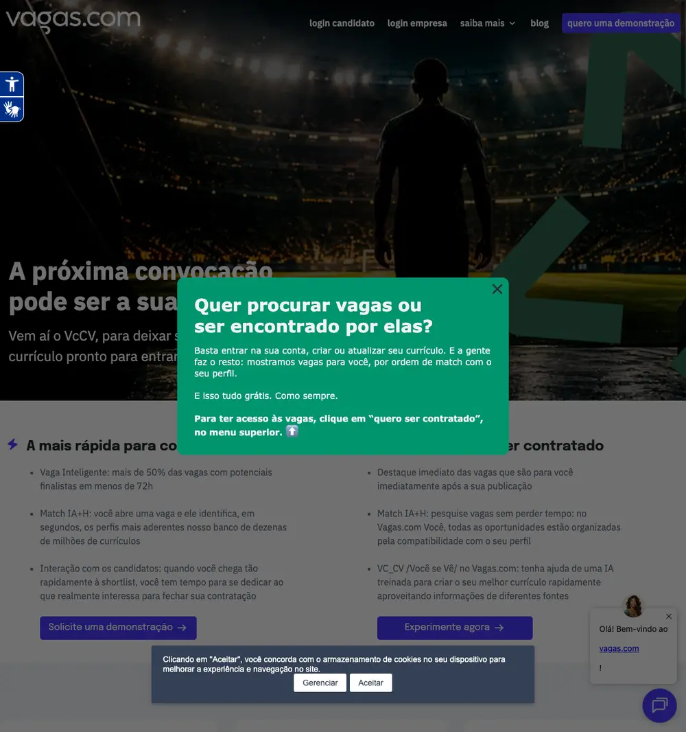 Vagas.com job board platform screenshot showing job search interface