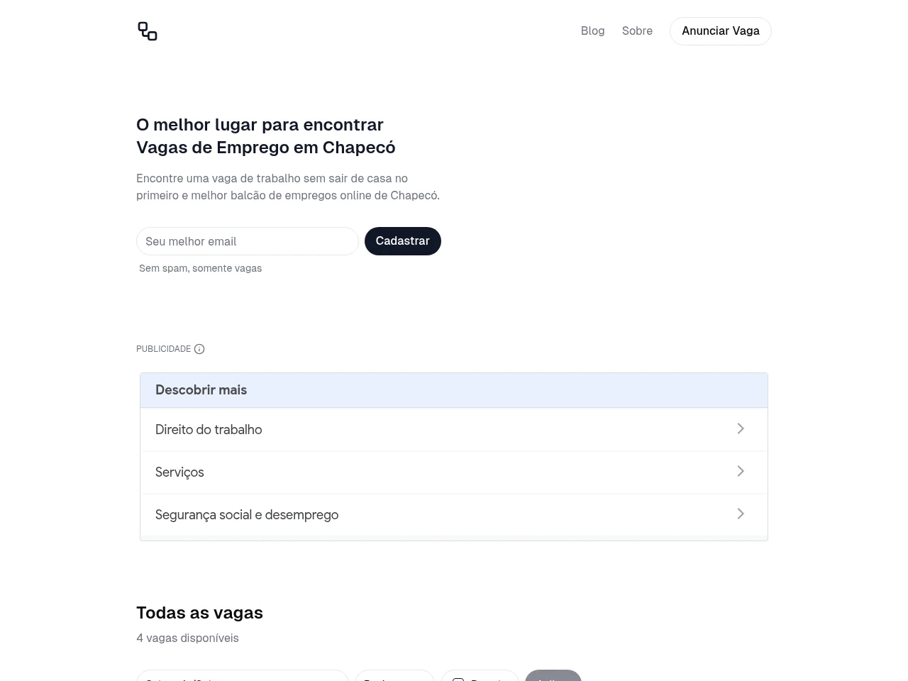 Vagas de Emprego em Chapecó job board platform screenshot showing job search interface
