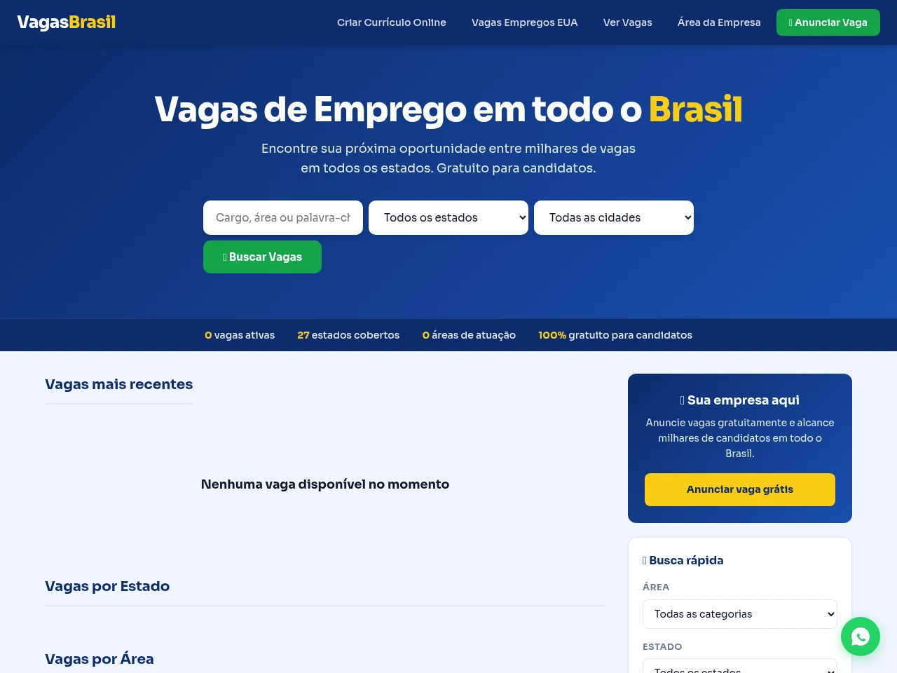 Vagas do Brasil job board platform screenshot showing job search interface
