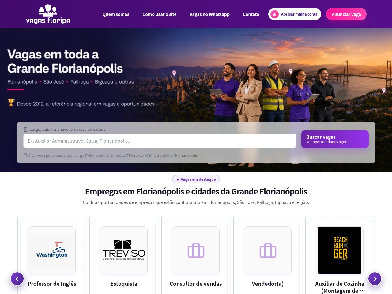 Vagas Floripa screenshot Vagas Floripa job board platform screenshot showing job search interface