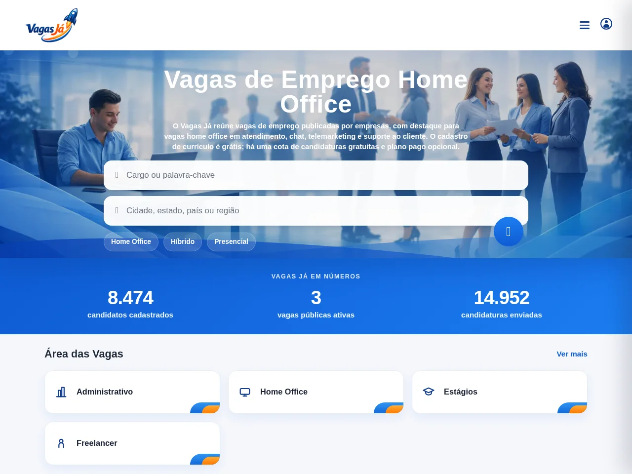 Vagas Já job board platform screenshot showing job search interface