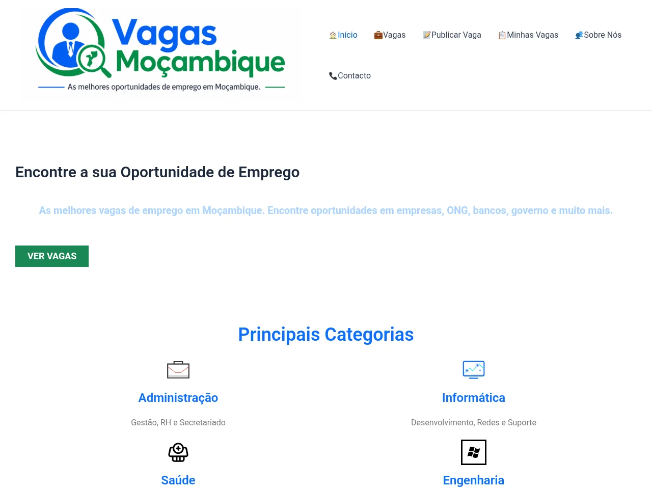 Vagas Moçambique job board platform screenshot showing job search interface