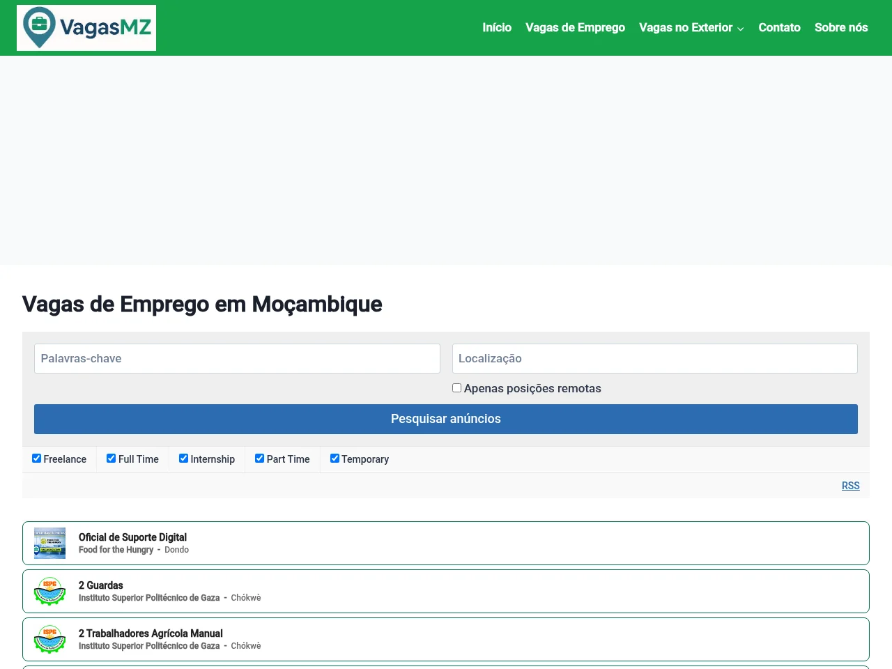 VagasMz job board platform screenshot showing job search interface