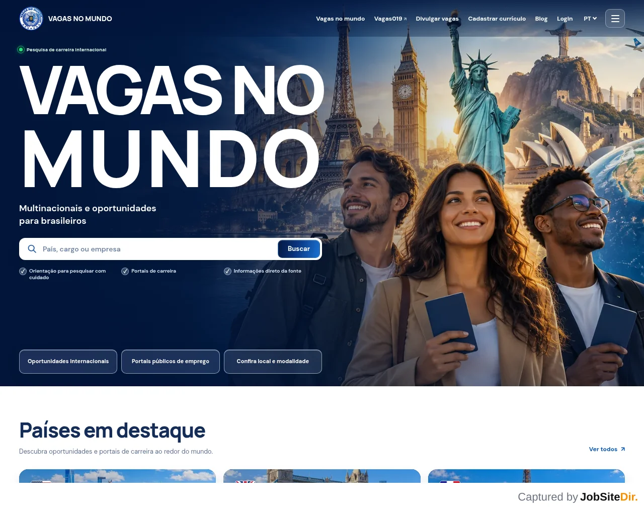 Vagas no Mundo website screenshot