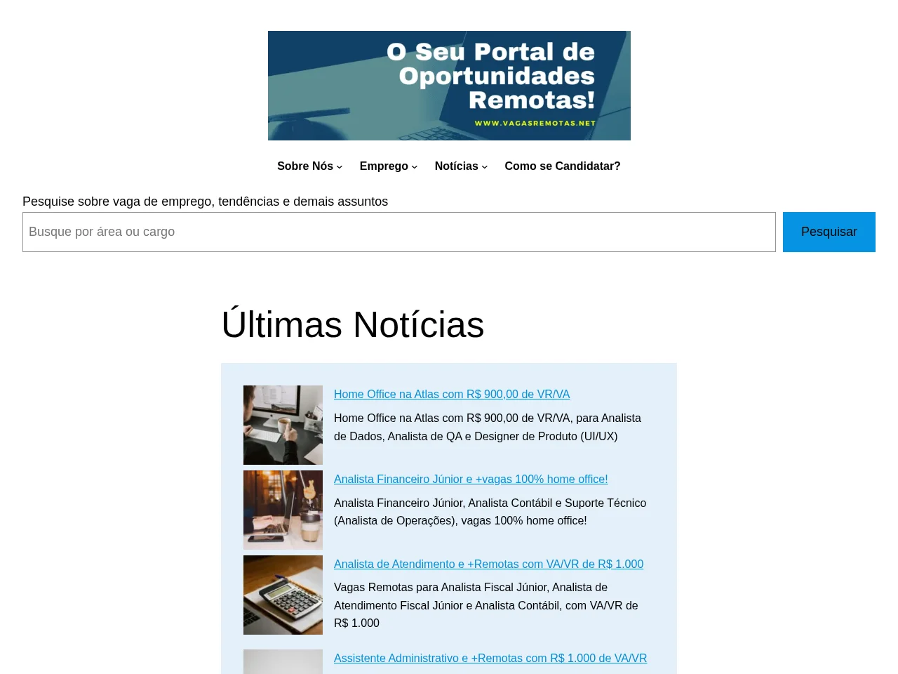 Vagas Remotas screenshot Vagas Remotas job board platform screenshot showing job search interface