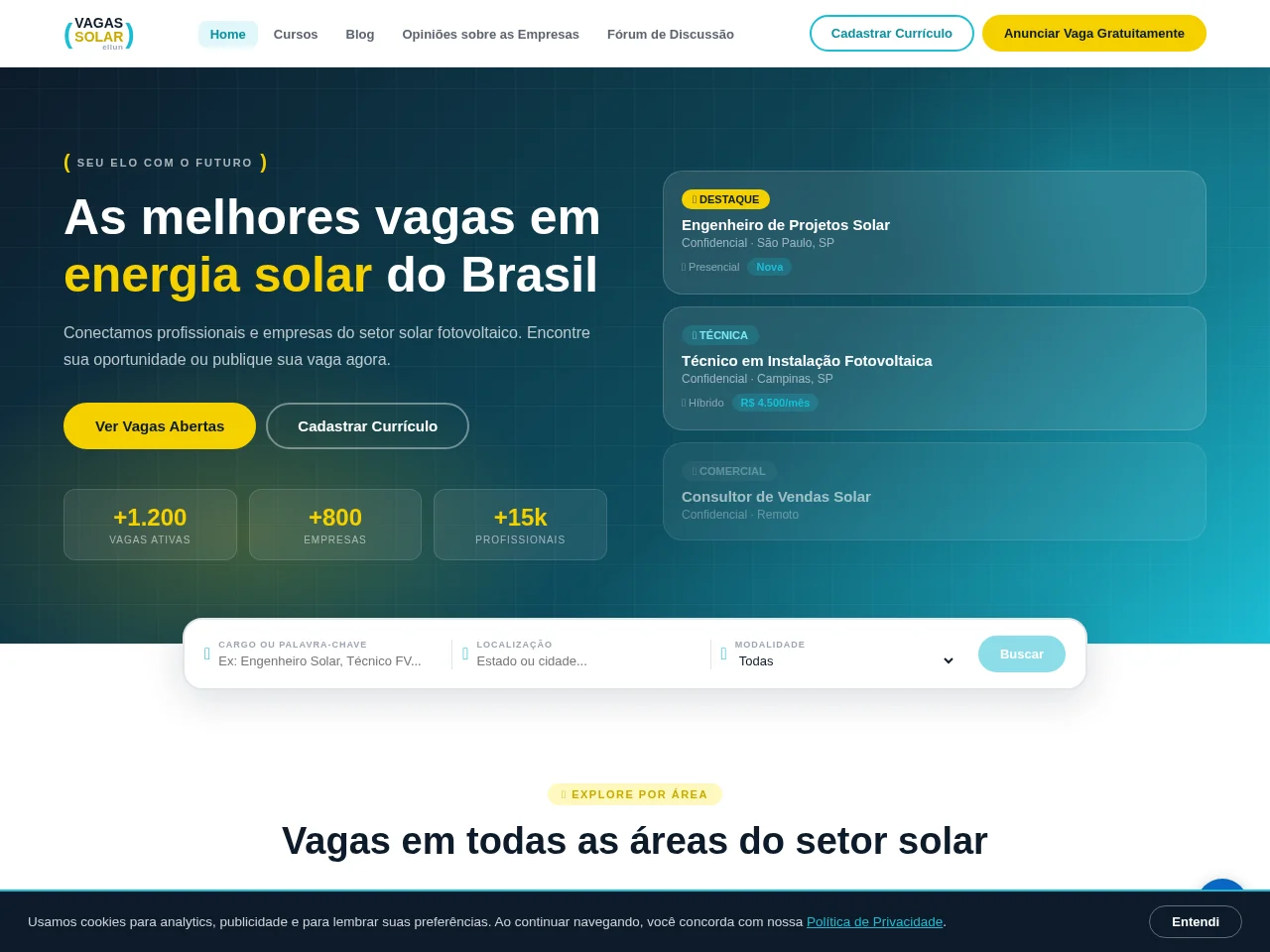 Vagas Solar job board platform screenshot showing job search interface