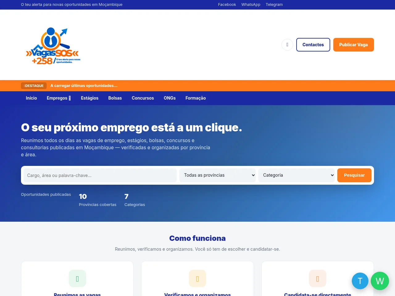 VAGAS SOS MOZ website screenshot
