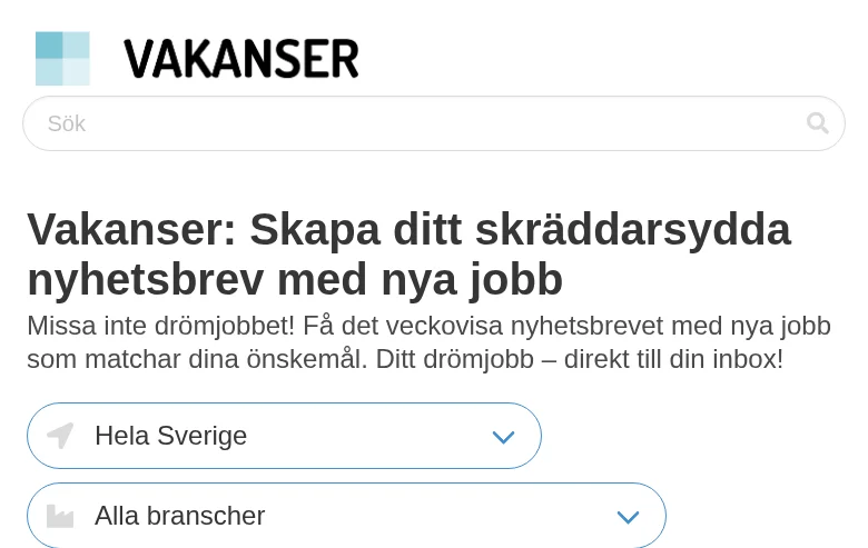 Vakanser screenshot Vakanser job board platform screenshot showing job search interface