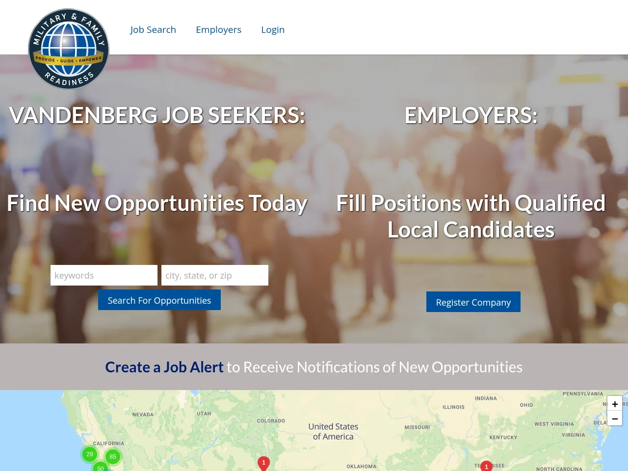 Vandenberg SFB Employment Board job board platform screenshot showing job search interface
