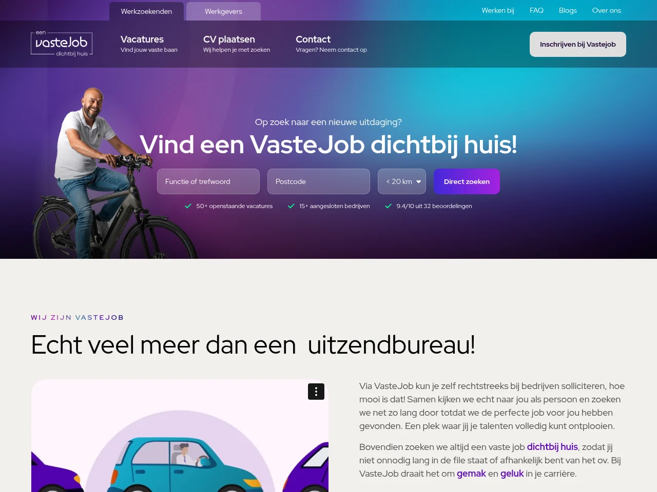 Vastejob job board platform screenshot showing job search interface