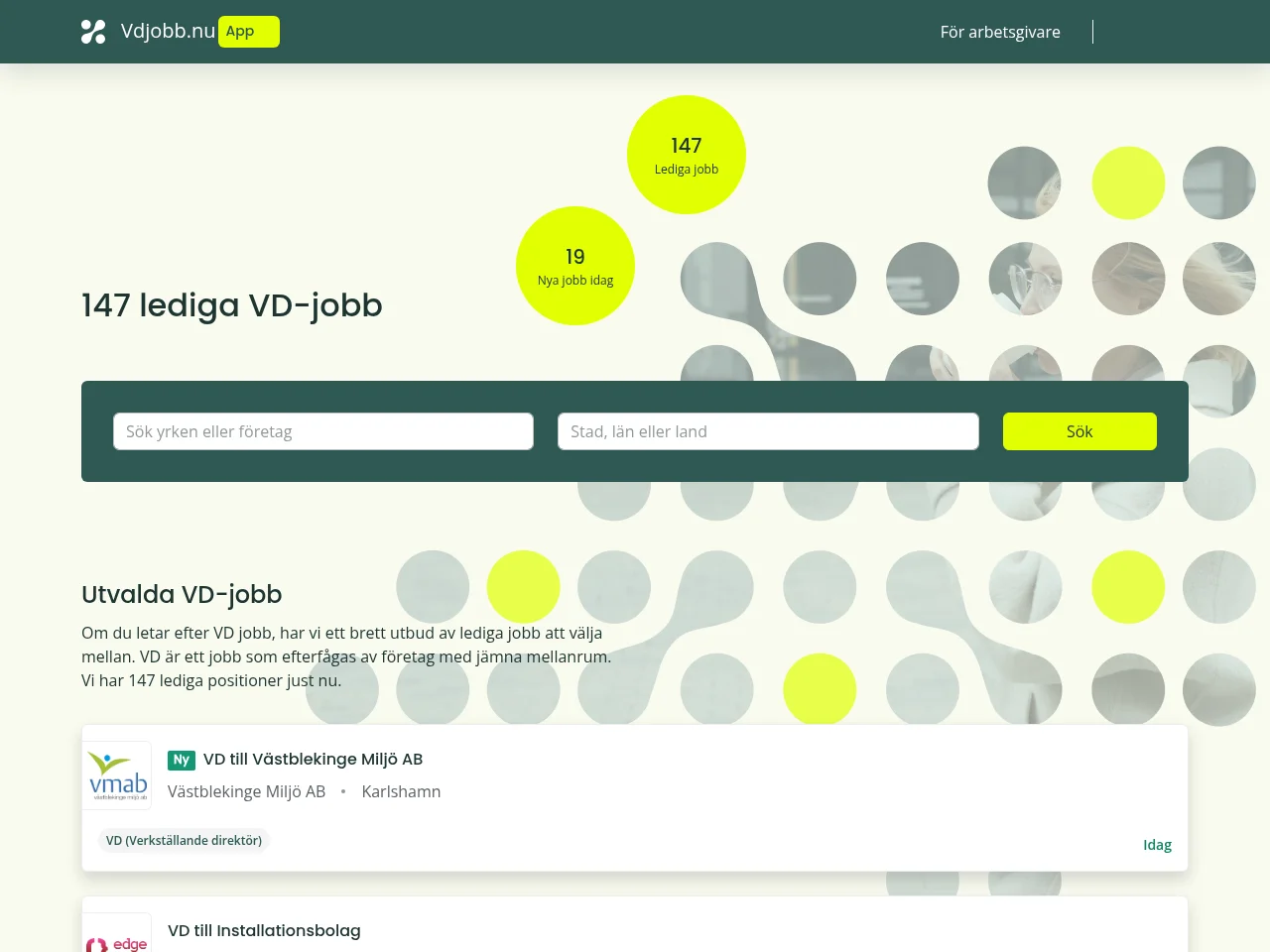 VD-jobb screenshot VD-jobb job board platform screenshot showing job search interface