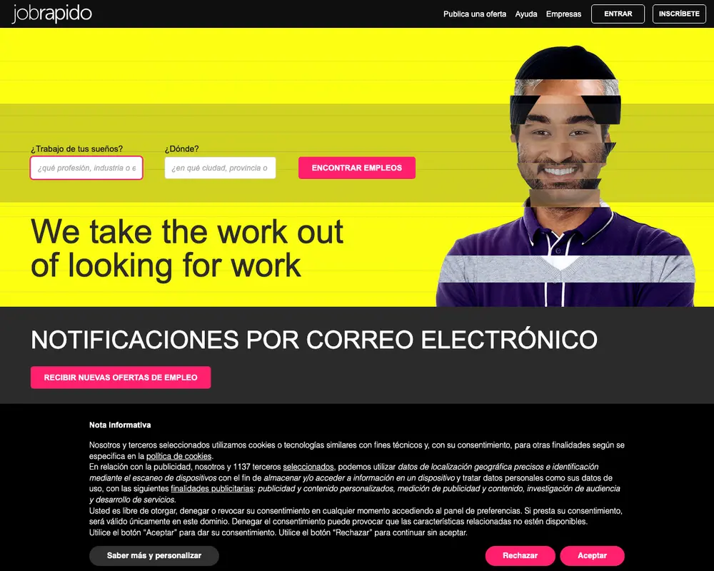 Jobrapido Venezuela job board platform screenshot showing job search interface