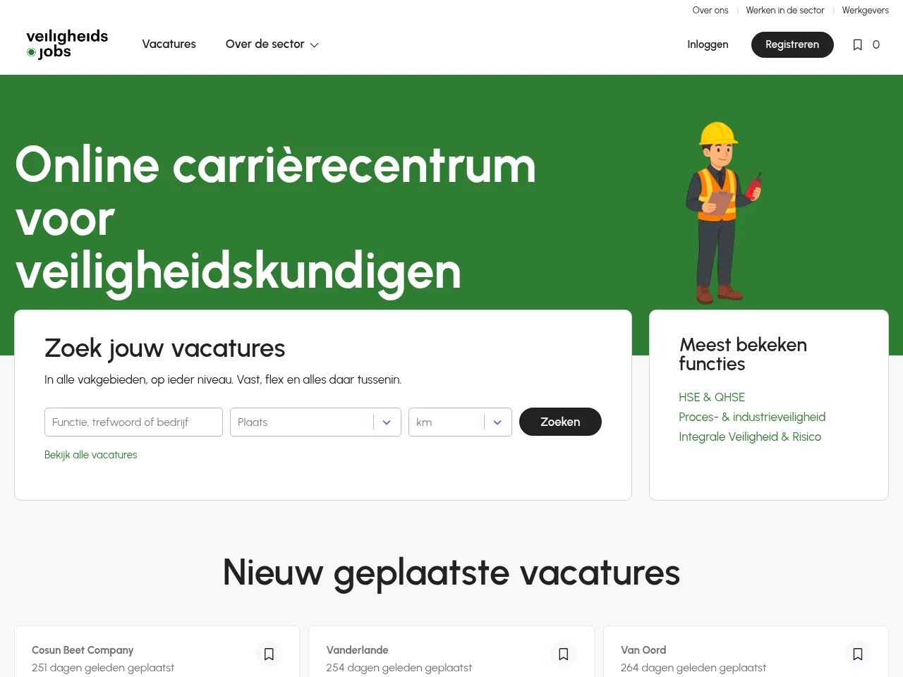 Veiligheidsjobs job board platform screenshot showing job search interface