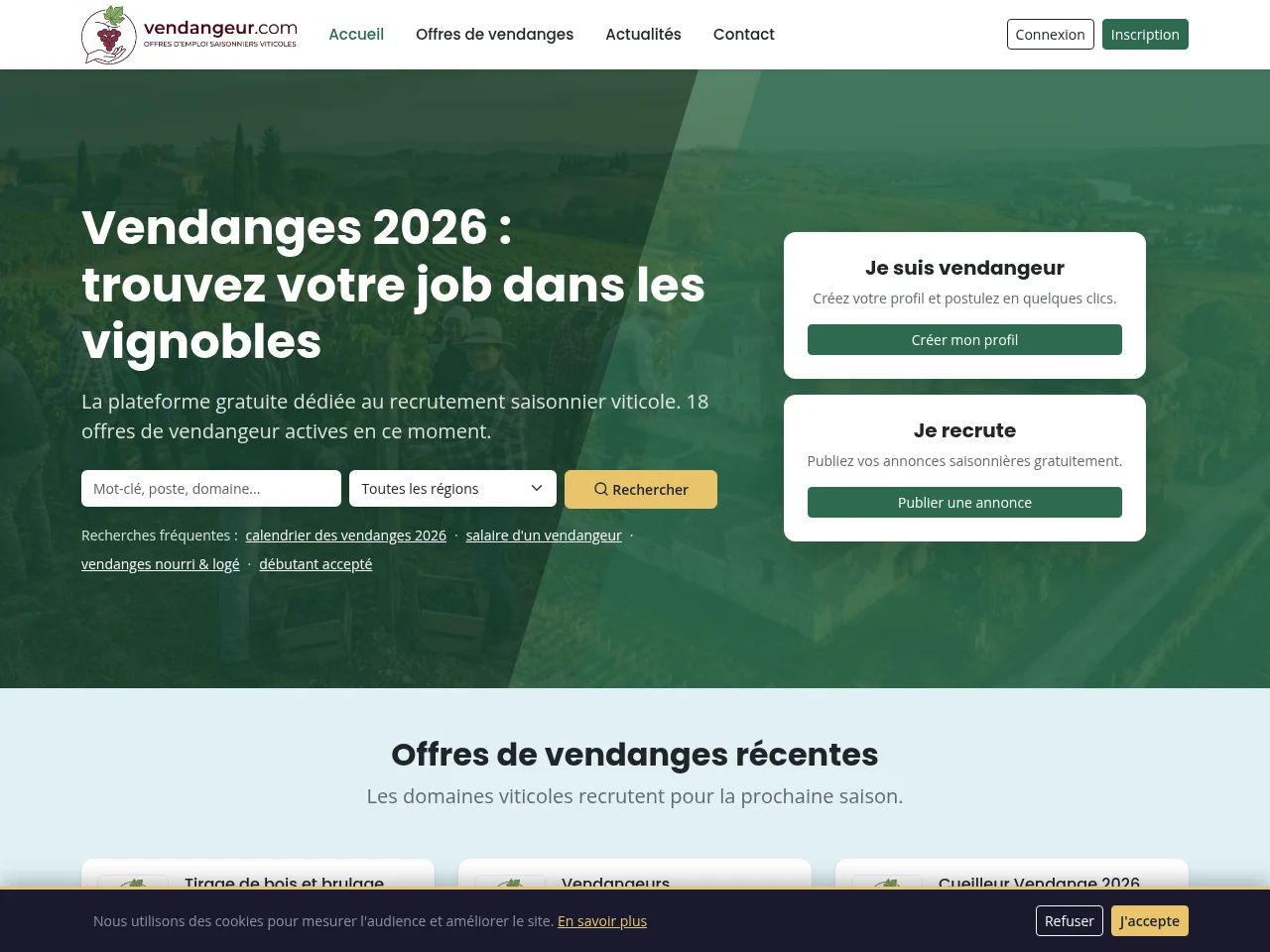 Vendangeur.com website screenshot