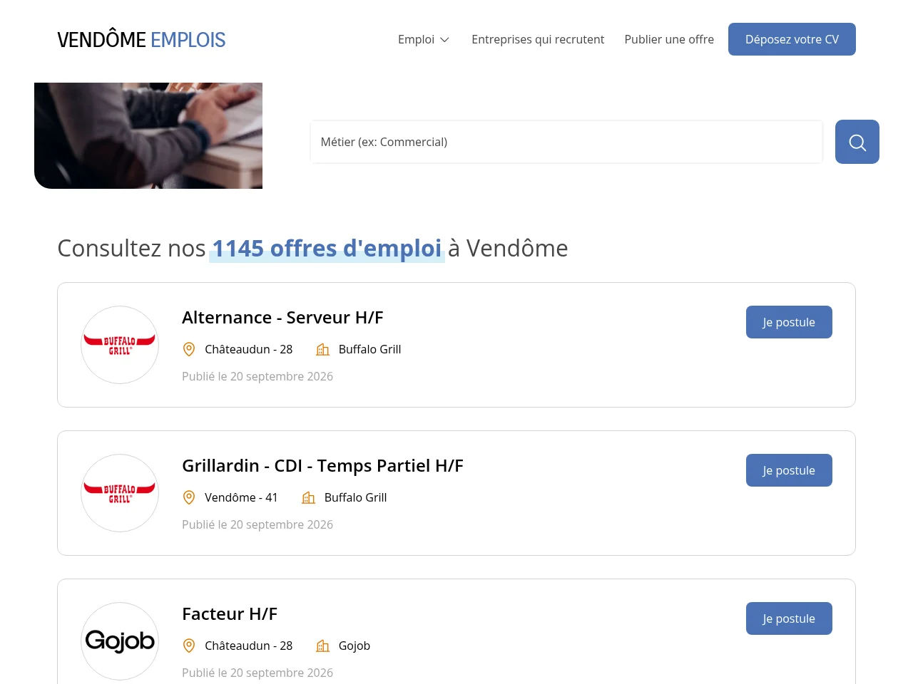 Vendôme Emplois screenshot Vendôme Emplois job board platform screenshot showing job search interface