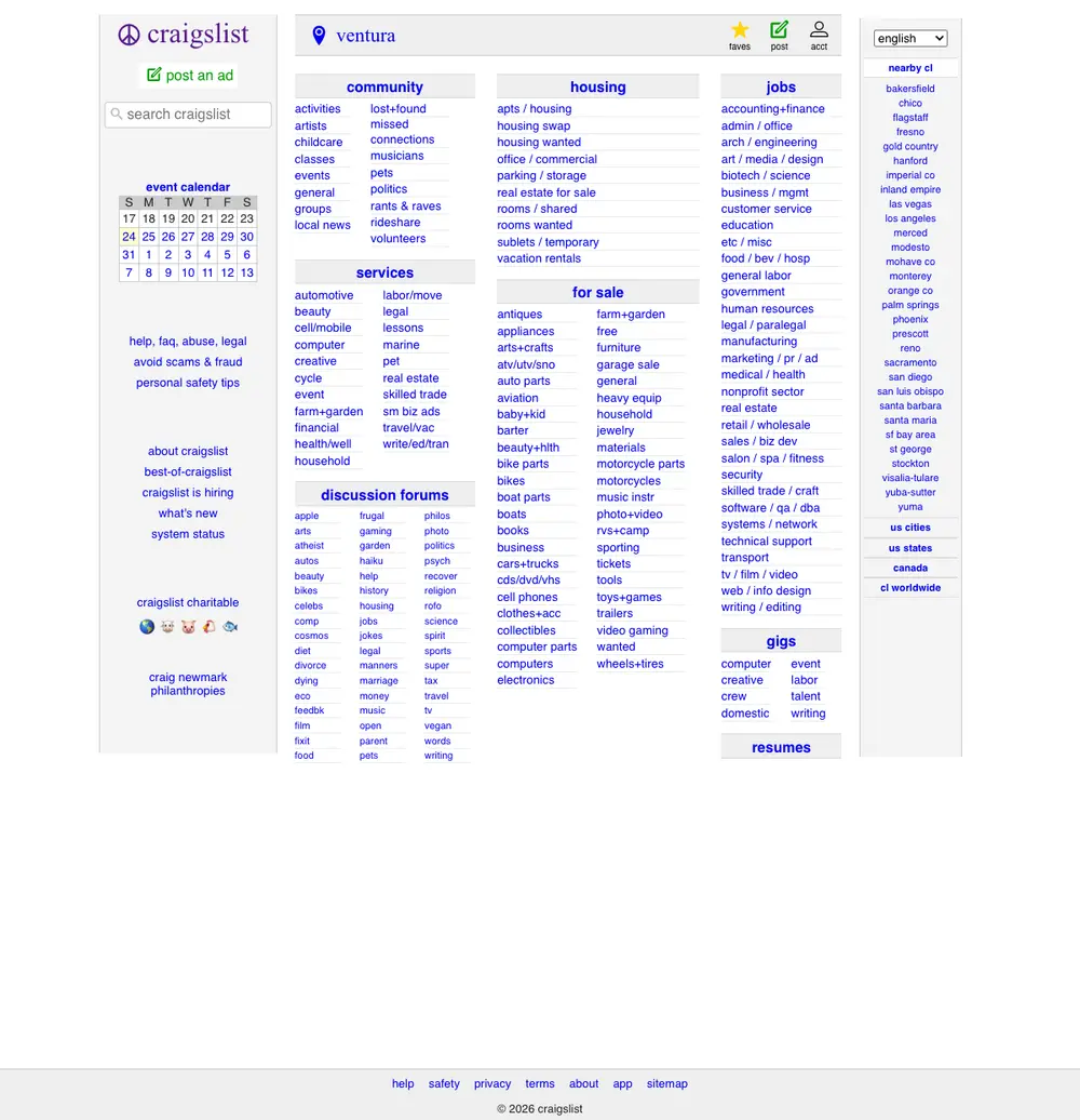 craigslist job board platform screenshot showing job search interface