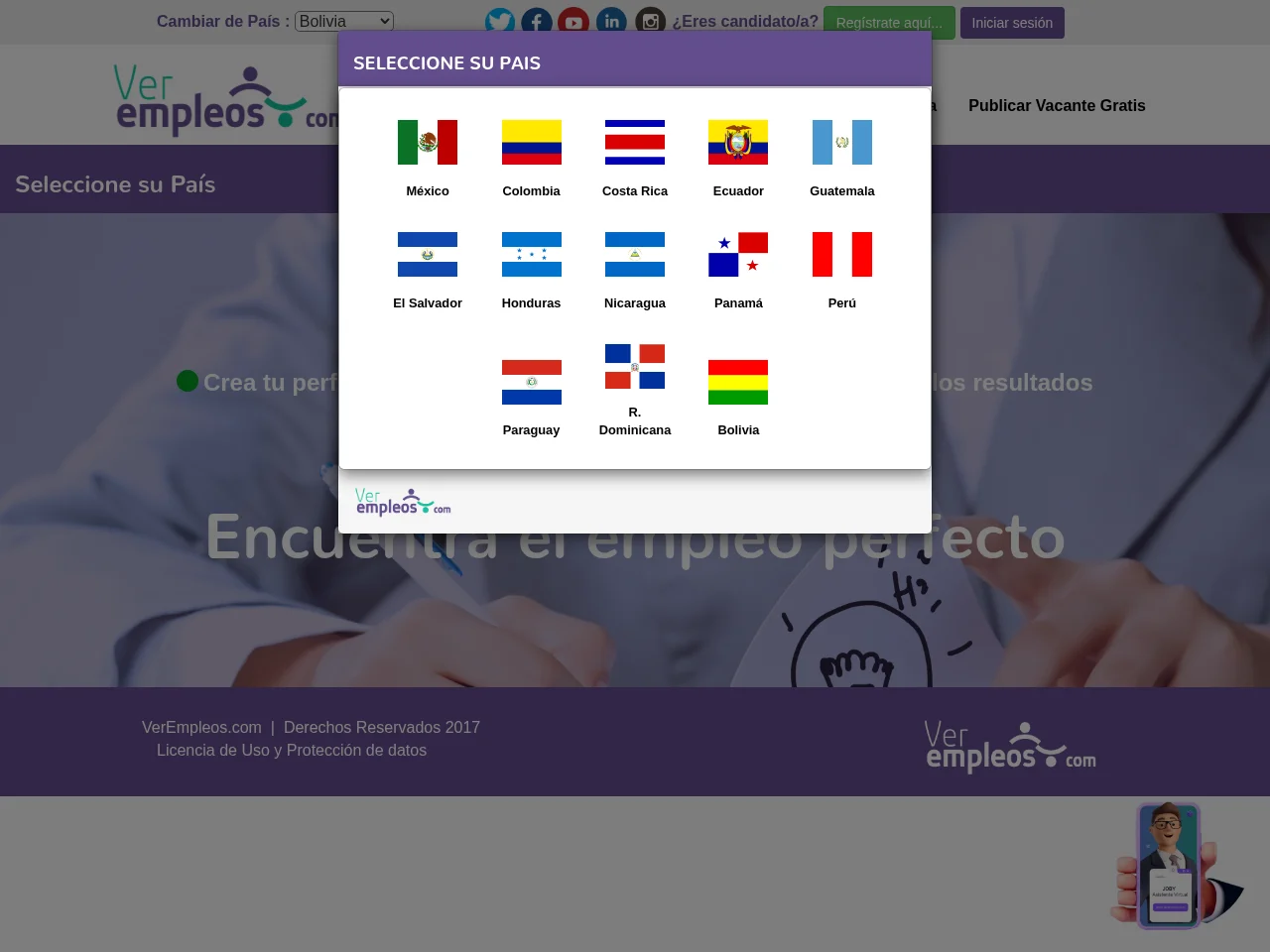 VerEmpleos.com job board platform screenshot showing job search interface